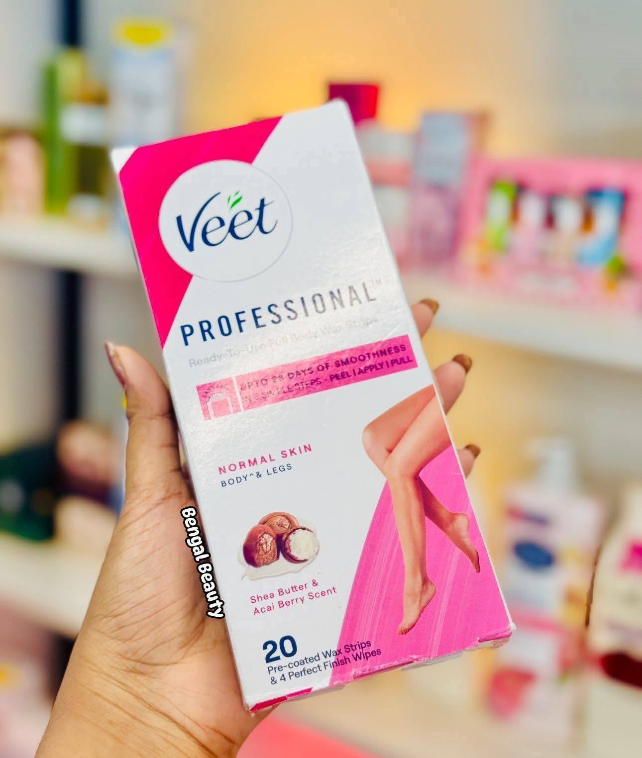 Veet Professional Dry Skin Hair Removal Wax Strips 20 Strips for Body & Legs (P-